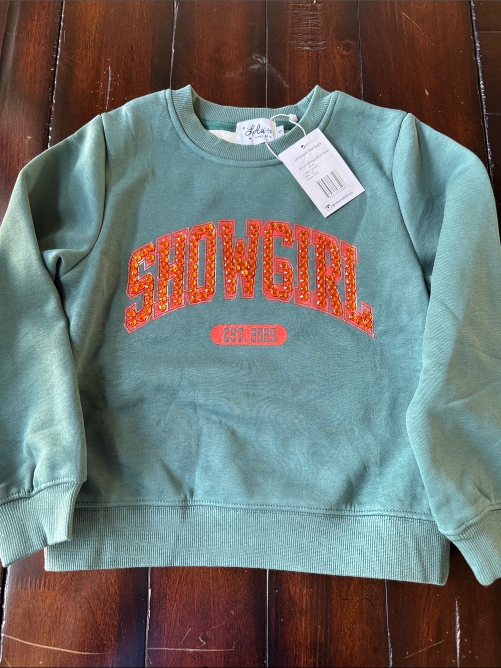 Showgirl Sequin Logo Sweatshirt in Sage Green
